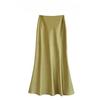 Women's High Waist Glossy Satin Mermaid Midi Skirt
