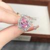 Real Shot Pink Pear-Shaped Floral Faceted Ring for Women - High-End, Fashionable, Unique Index Finger Accessory