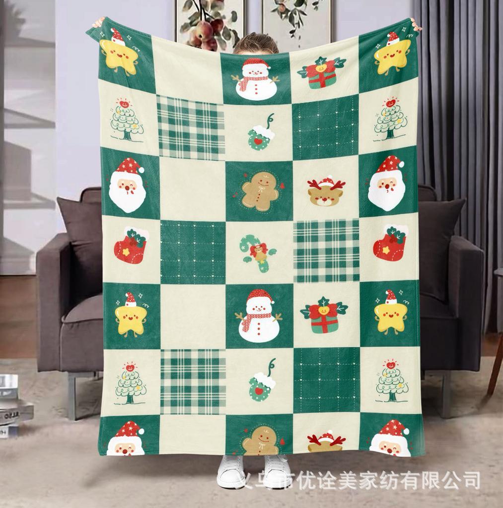 Christmas-themed checkered pattern Printed Blanket for Sofa Bed Travel Camping Living Room Office Conditioning Blanket