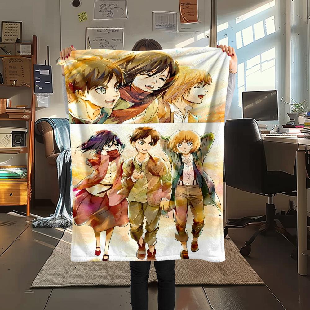 1PC Attack On Titan Print Flannel Blanket, High Quality All Seasons, Home Decor, Warmth and Comfort, Perfect for Christmas Gifts