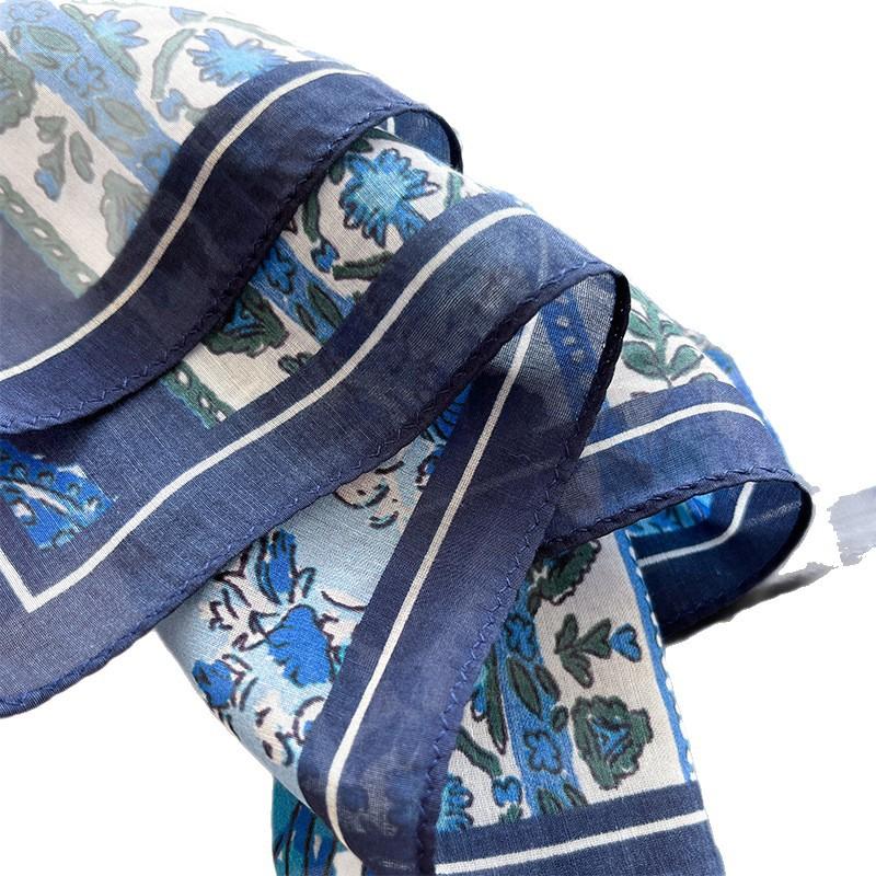 11 Mulberry silk cotton small square scarf silk cotton square scarf summer thin blue sunscreen headscarf women's cashew flower silk scarf