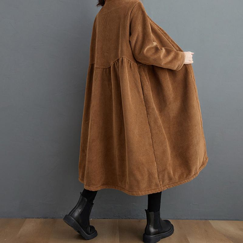 Winter Women Trench Fleece Long Sleeved Loose Vintage Fashion Casual Long Warm Coat