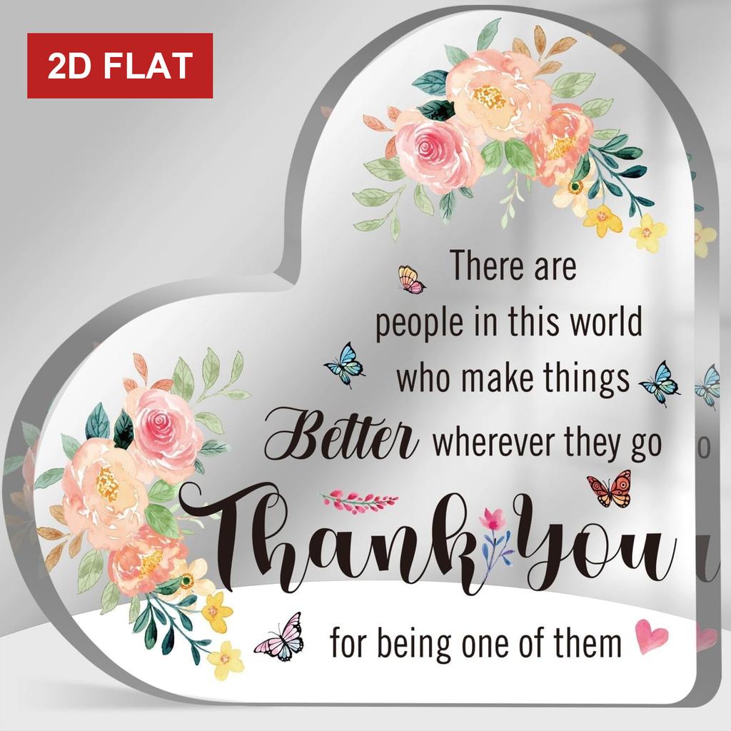 2D Flat Inspirational Present Thank You Tokens Recognition Gifts for Both Women And Men Farewell Going Away Retirement Heart-Shaped Glass Effect Gift