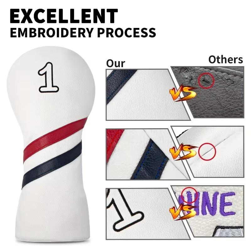 Red & Black  Stripe Golf Club Head Cover - White/Red Color Universal Fit for 1W 3W 5W UT Wood Clubs