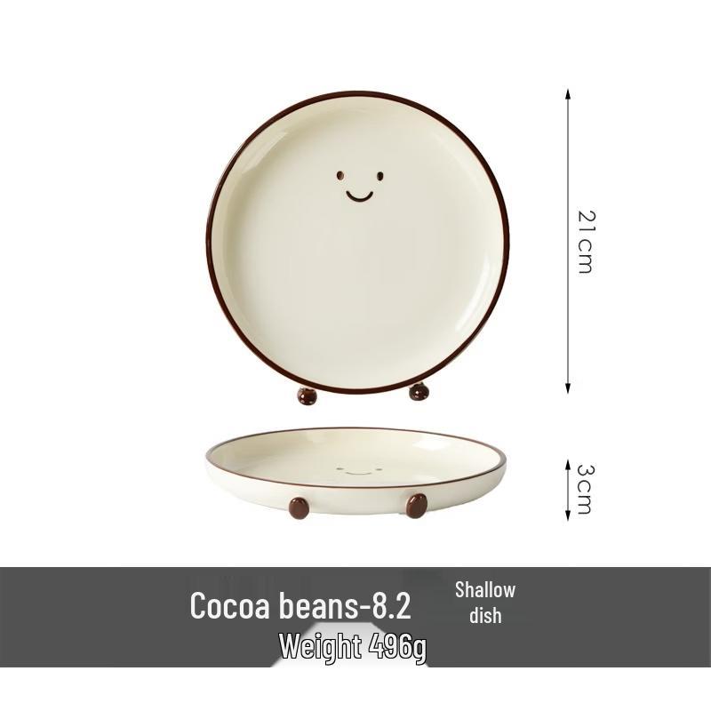 ZISIZ Cute Cocoa Bean Cartoon Divided Ceramic Plate Set