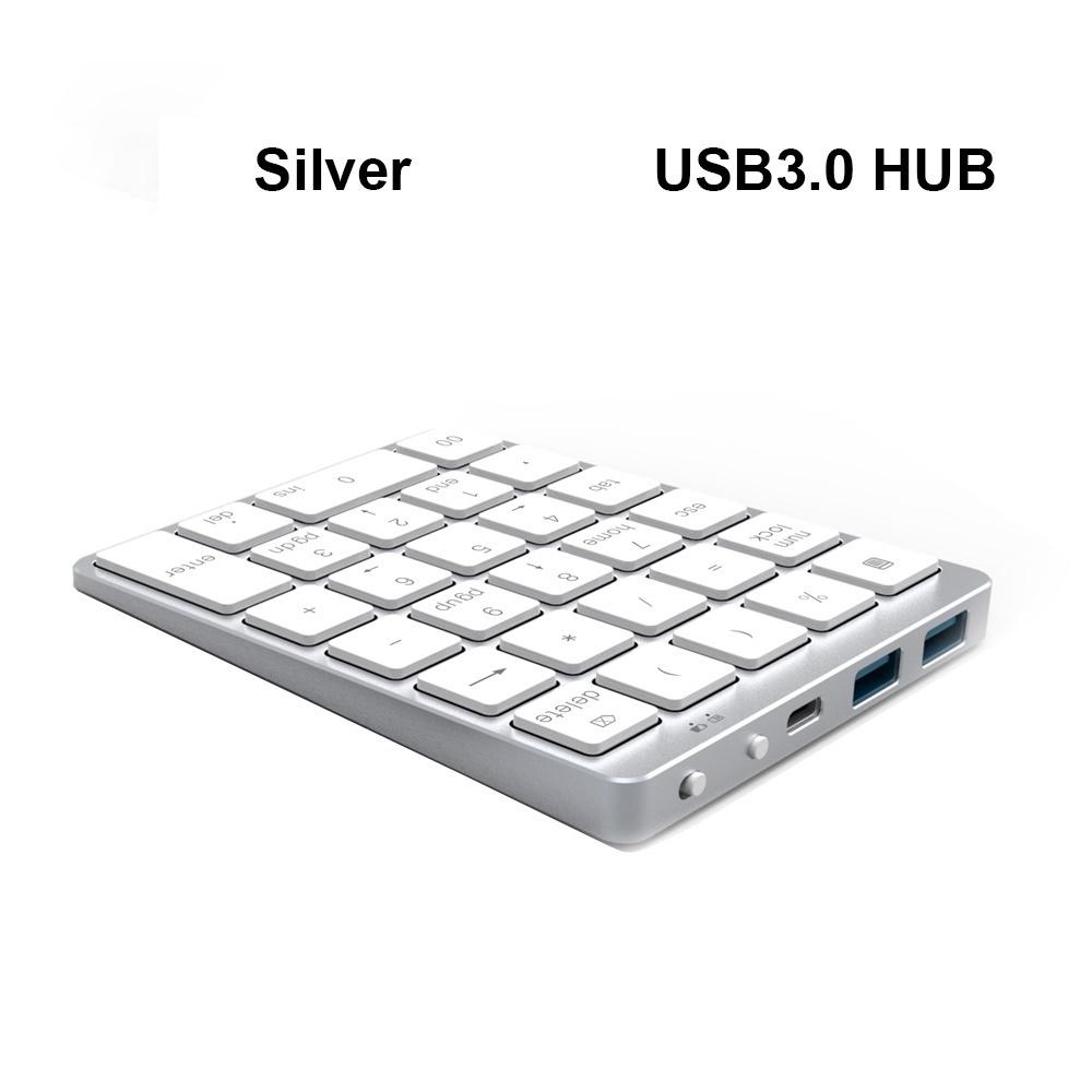 

Jomaa Wireless Bluetooth Numeric Keypad with USB HUB Dual Modes Rechargeable Numpad for Tablet Laptop серебряный