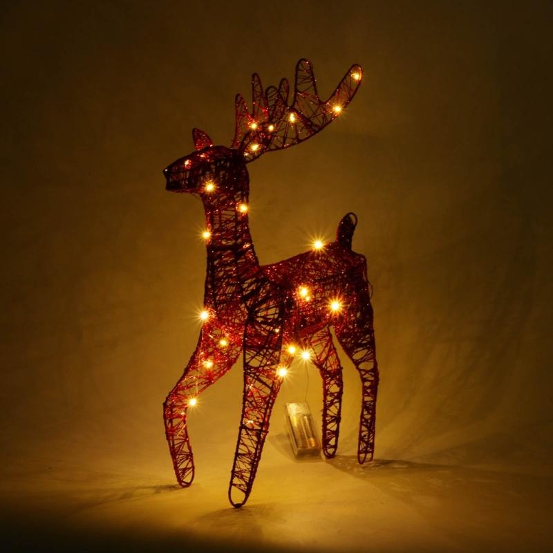 Christmas Deer Figurine with Led Light Night Lamp Decorative Crafts Props for Wedding Birthday New Year Photo Props