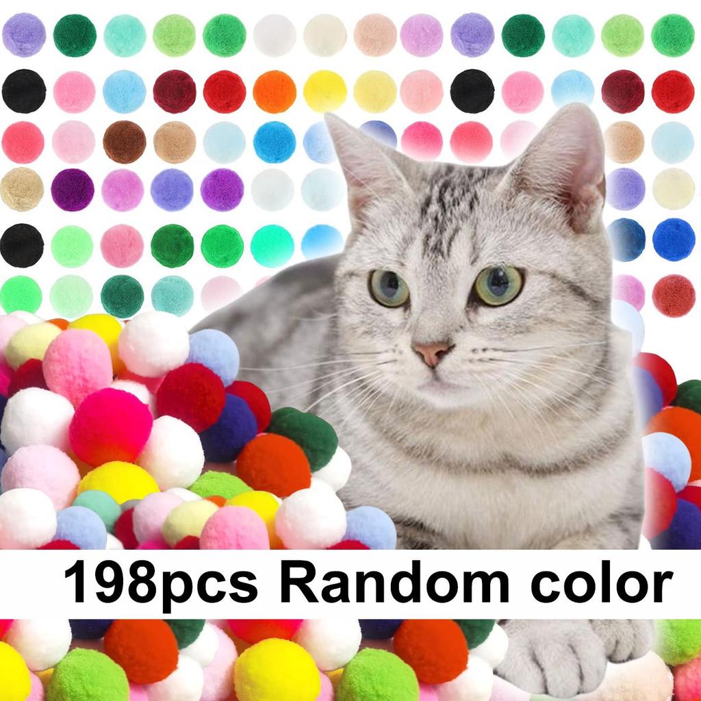 98/198pcs 3cm Colorful Plush Cat Teaser Toy Balls Chew Durable Cat Toy Balls Cat Training Toy Balls For Cat ZSY