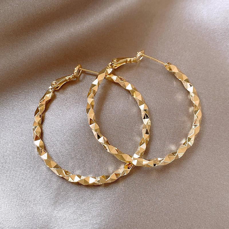 Gold French Simple Round Plain Ring Earrings Light Luxury Earrings Hong Kong Style Earrings