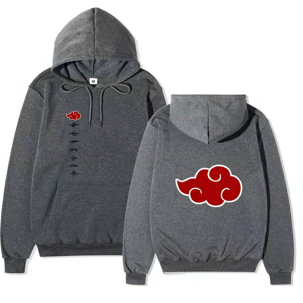 Unisex Naruto Akatsuki Hoodie, Double Side Red Cloud Symbol Print Anime Pullover Long Sleeve Hooded Sweatshirt