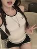 Moon embroidery sling vest women's summer new sexy slim short wear neck student top tide