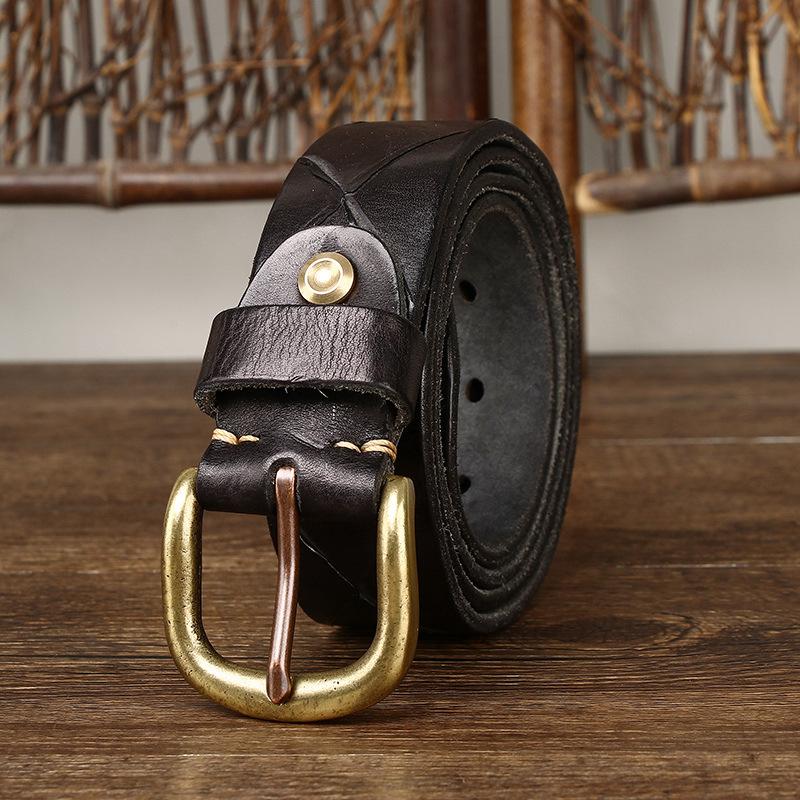 2023 Washed Handmade Knife Mark Belt Men'S Genuine Leather Pin Buckle Personality Trend First Layer Cowhide Belt Men'S