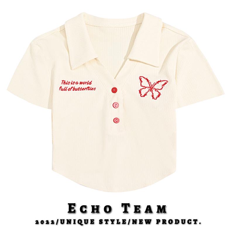 

American Sweet & Spicy A-Line Shoulder Pad Slimming T-Shirt for Women - Chic & Unique Design 2XL [suggested 120-130 jin]