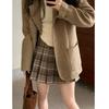 Plus Size High-Waisted Plaid Wool Pleated A-Line Skirt for Women - Thickened, Slimming, Short, Perfect for Spring and Autumn.