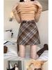 Plus Size Korean Retro Woolen A-Line Plaid Skirt for Women – Autumn New Arrival Hip-Hugging Slimming Skirt for Chubby Girls