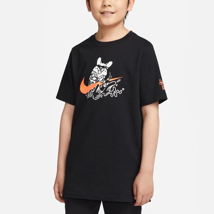 Nike Cartoon Pattern Printed Round Neck Short Sleeve T-Shirt Kids Tops Black FV1132-010