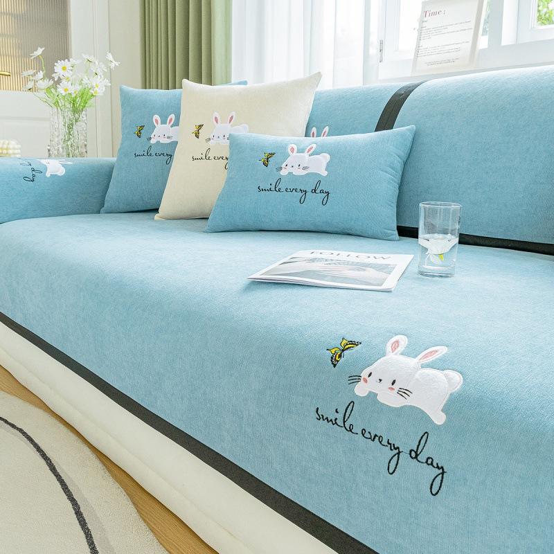 Cartoon Embroidery Sofa Pad Towel Couches Covers for Living Room 1/2/3/4-seater Sofa Cover Universal for All Seasons Cushion