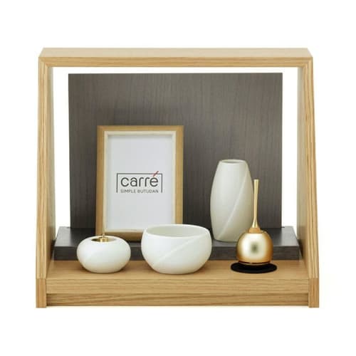 Kare Gray 6-Piece Memorial Set" - Wooden Mini Buddhist Altar Set with Stand, Photo Stand, Photo Frame, and Memorial Stage for Personal Buddhist Altar