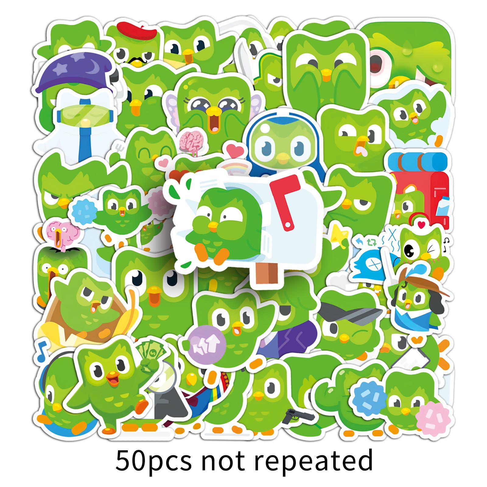 

Мультяшные водонепроницаемые стикеры с зеленым совом Дуолинго (50 шт.) - Идеально для наушников, ноутбуков и чехлов для телефонов