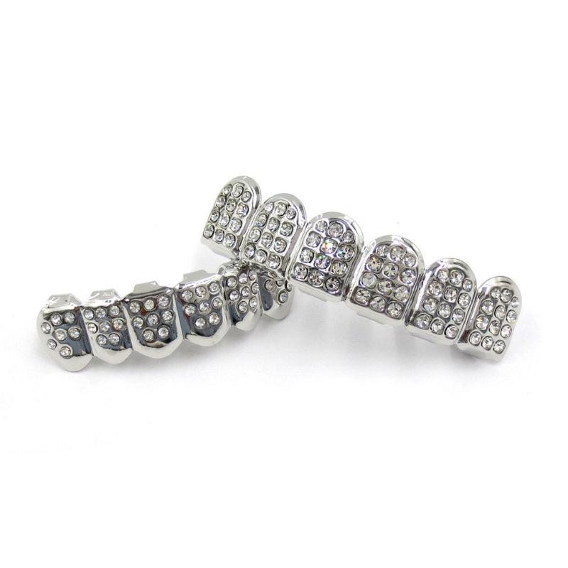 New Fshion Hip Hop Gold Silver Colour Iced Out CZ Teeth Grillz Top Bottom Men Women Jewelry Party Gifts