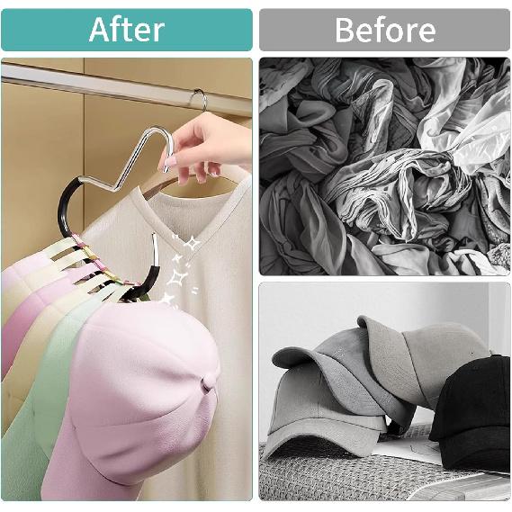 4 Pack Hat Hangers for Closet, Hat Organizer for Closet, Metal Hat Hooks for Baseball Caps, Belt, Scarf, Purse (Multicolor)