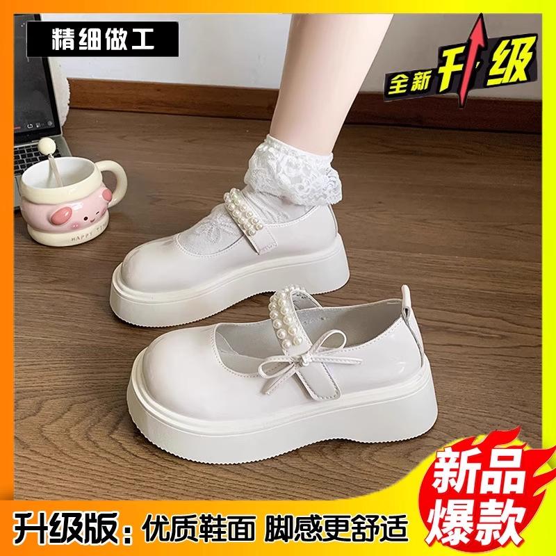 Retro pearl bow Mary Jane shoes women's 2025 summer new thick-soled heightening single shoes Japanese jk small leather shoes