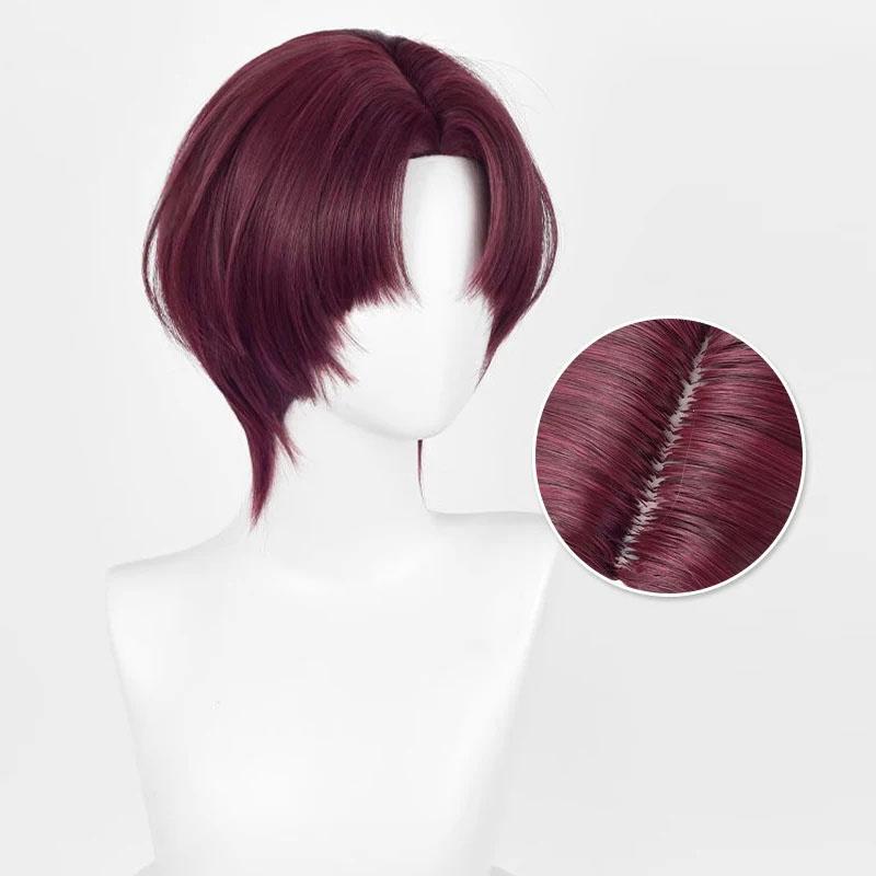Hayato Suo Cosplay Paruka Anime Krátká Tmavě Hnědá Červená Tepelně Odolné Syntetické Vlasy Halloweenská Párty Paruky + Čepice pod paruku