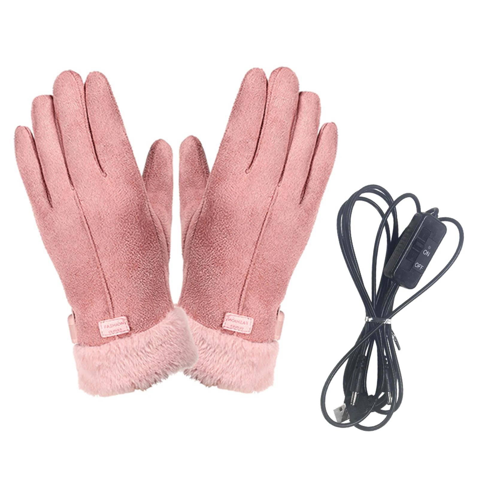 

USB Warm Hand Heating Gloves Touch Screen and Windproof Constant Temperature Heated Full Finger Mittens for Skiing Riding Hiking рожевий