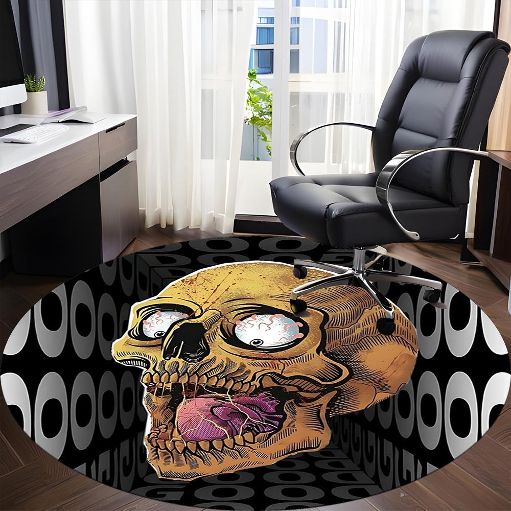 1pc Skull Artwork Chair Carpet for Office, Round Non Slip Durable Large Size Office Carpet, Suitable for Office