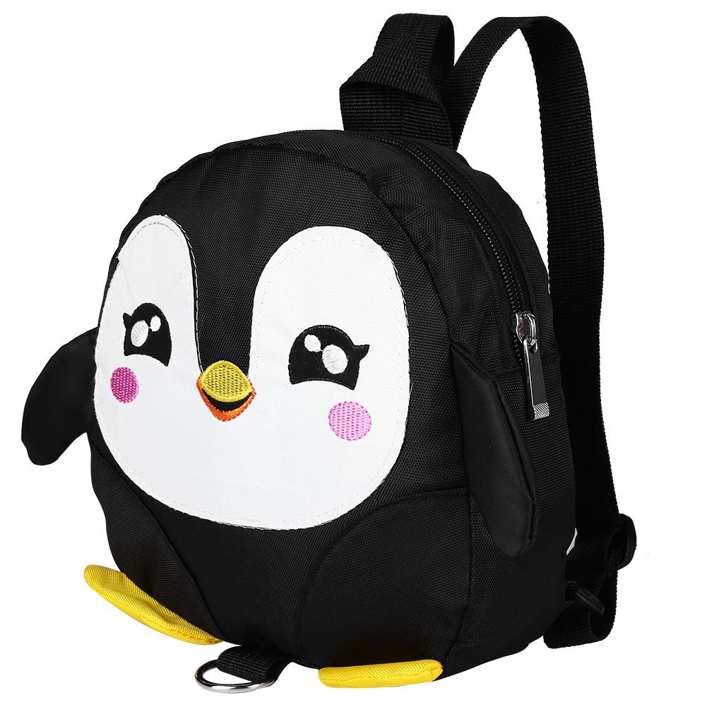 Søt tegneserie pingvin babysikkerhetssele ryggsekk småbarn anti-tapt veske skolesekk (Svart)