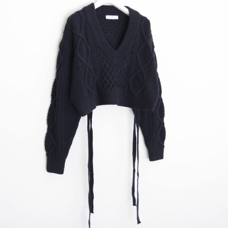 

GMXIA Женский осенне-зимний ретро-вязаный свитер с завязками на спине и узором «перекрут» One size чёрный