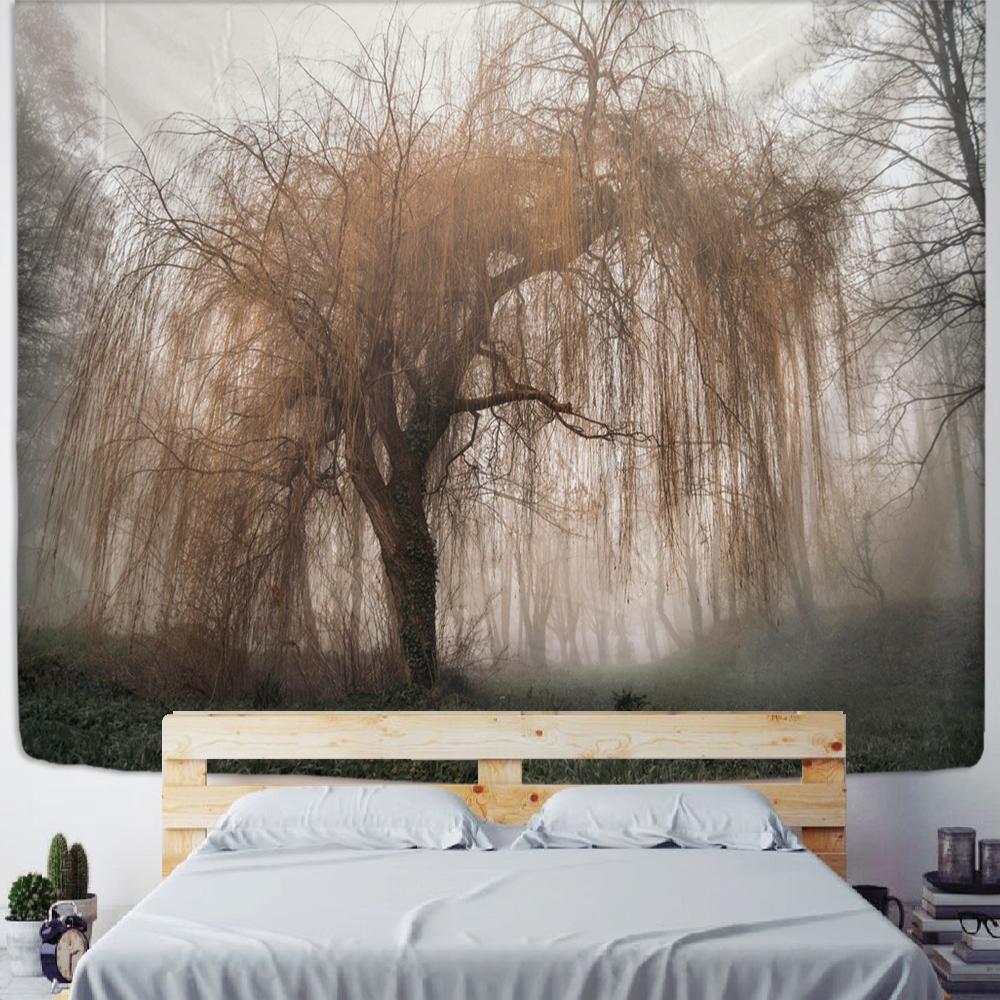 Autumn Willow Tapestry Wall Hanging Nature Landscape Bohemian Aesthetic Room Home Decor Background Cloth