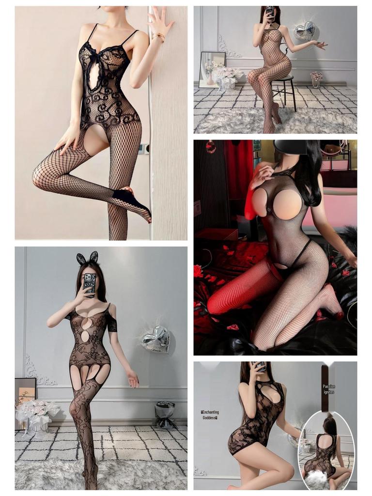 Air Hostess Lingerie Set: Sexy Maid Uniform with Stockings & Fishnet Bodysuit