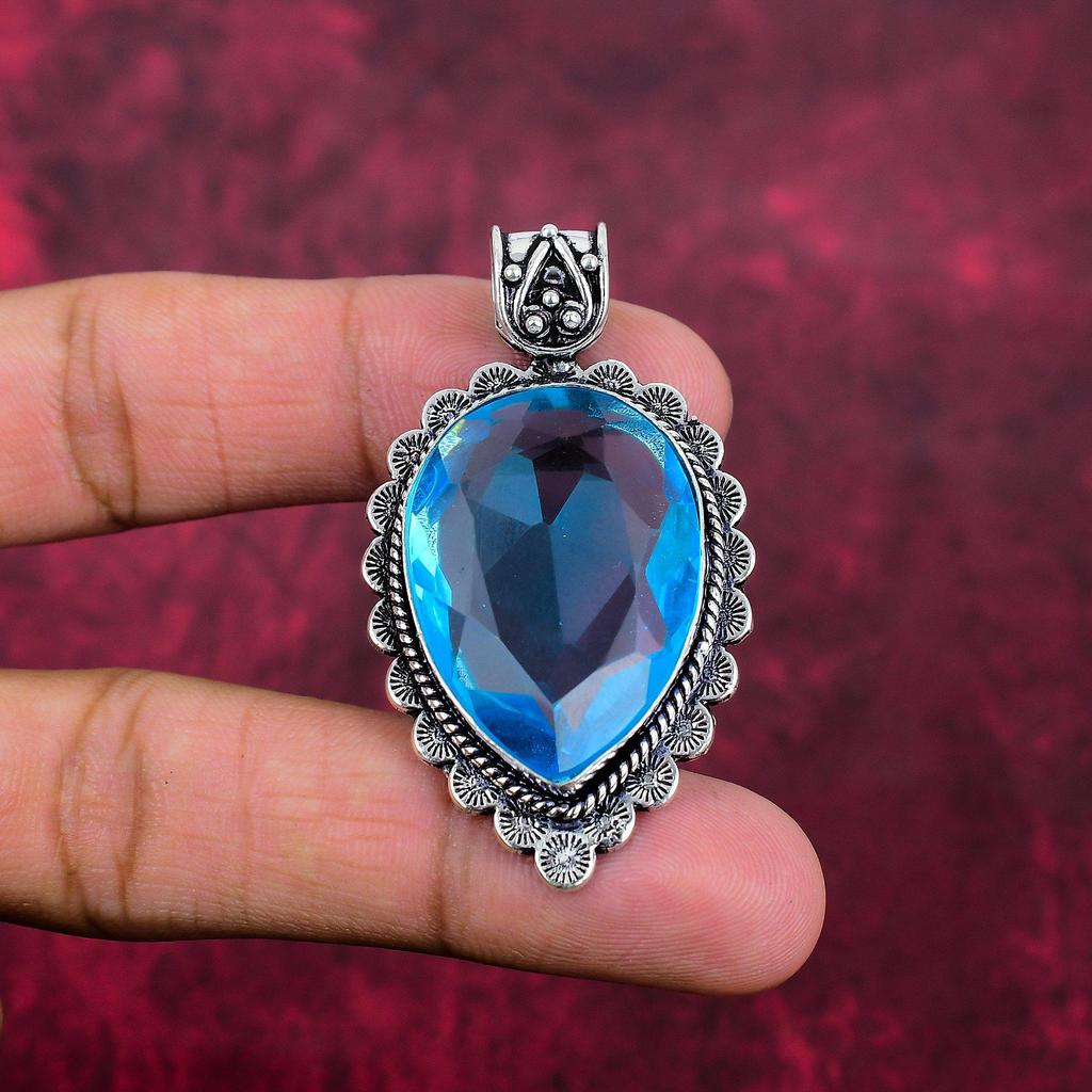 Tansanit Handgemachter Edelstein Anhänger, 925 Sterling Silber Anhänger Antiker Schmuck, Anhänger für Verlobungsgeschenk