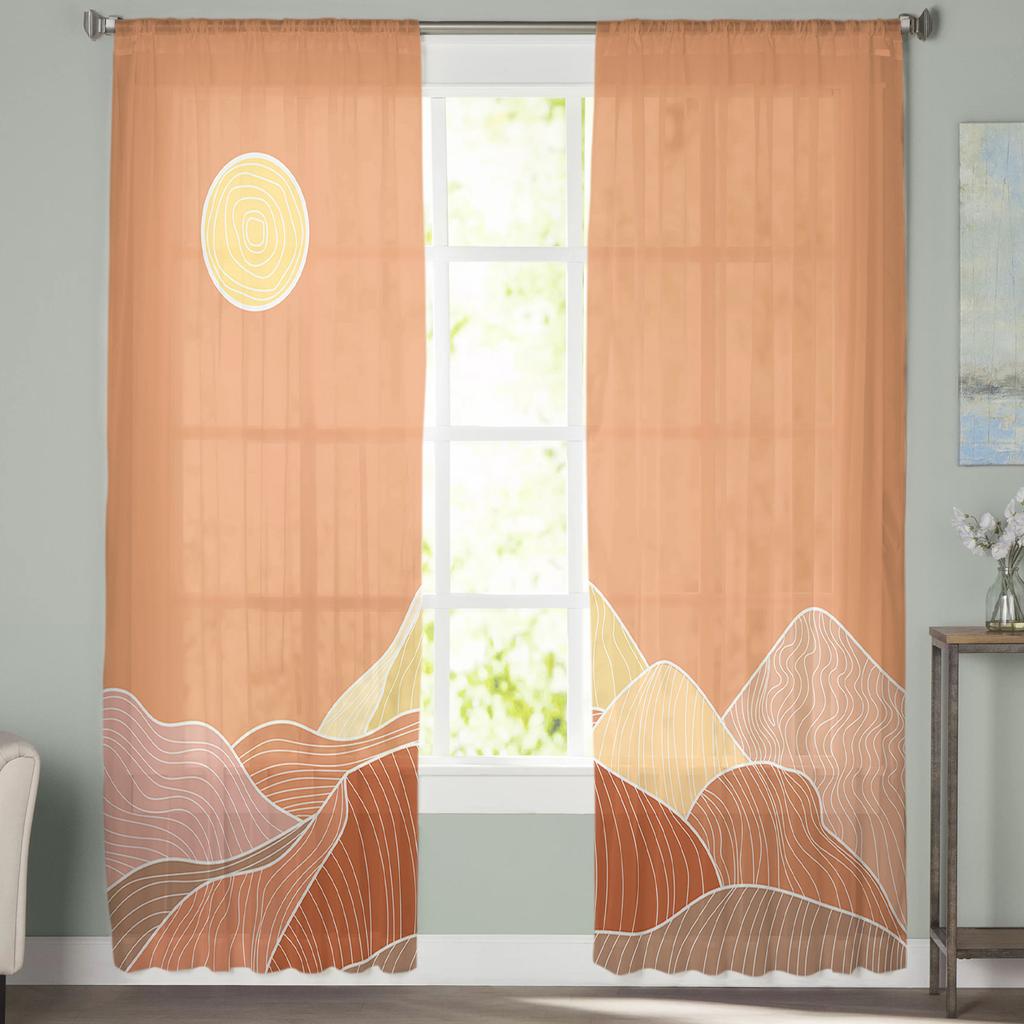 Line Abstract Mountain Scenery Sun Sheer Curtains Living Room Window Tulle Curtains Bedroom Veiling Curtains Decor Luxury Drapes