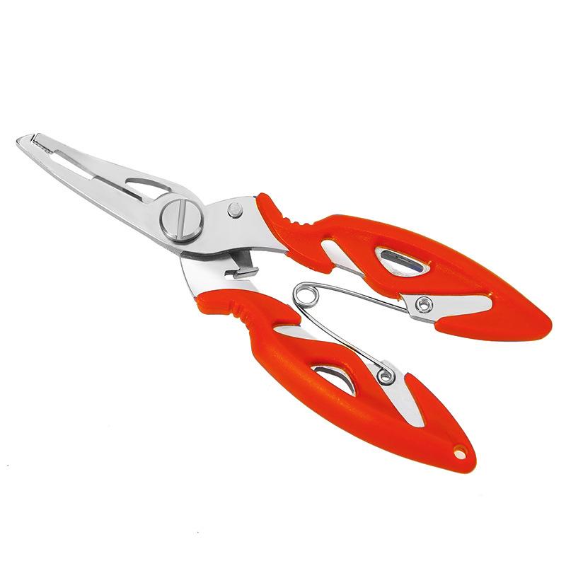 Multifunctional Fishing Pliers: Bent Nose, Scissors, PE Line Cutter, Fish Gripper, Hook Removal, and Control Tool.
