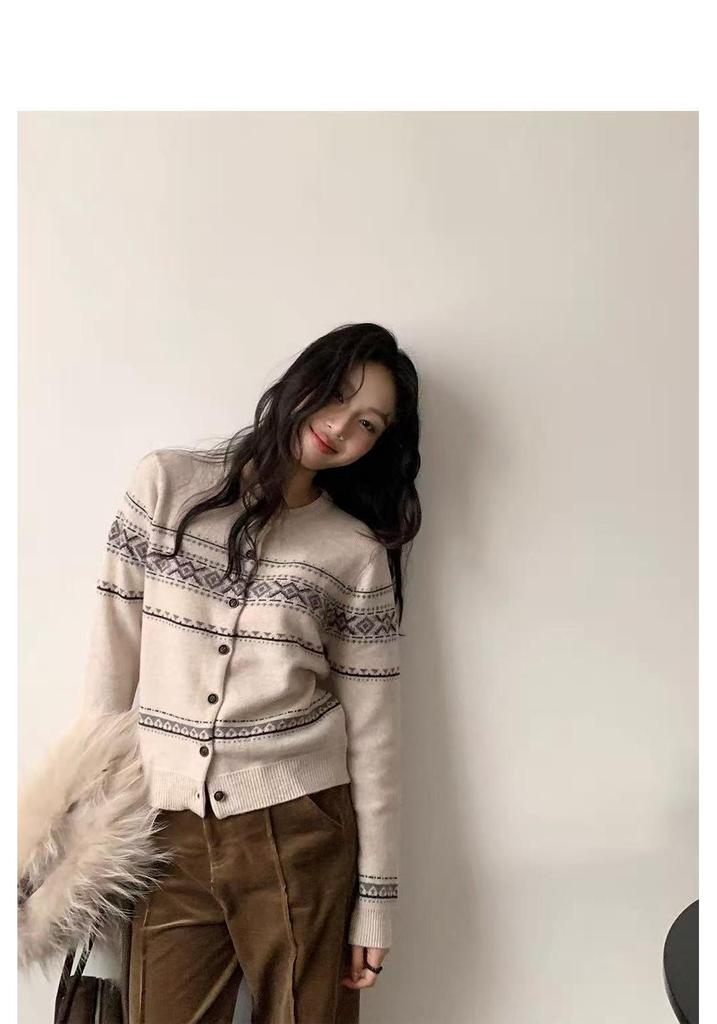 Korean Fair Isle Jacquard Wool Cardigan - Autumn/Winter Collection