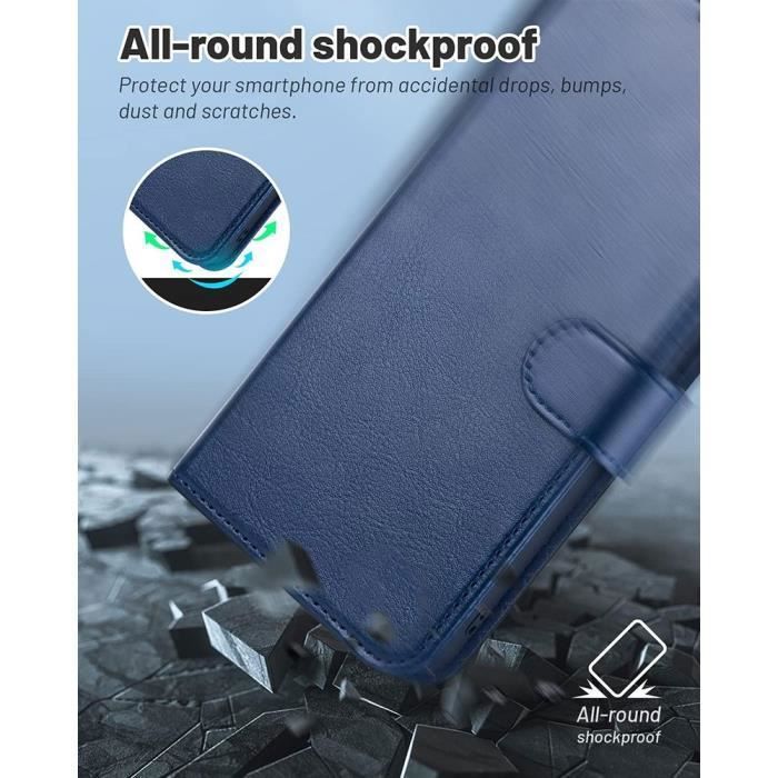 Protective Case - BOOLING - for Samsung Galaxy S24 FE - Navy Blue PU Leather - Shockproof - Anti-Scratch