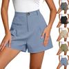 Damen Freizeit Knopf Shorts Vorne Kurze Hose Weiter Bein Kurze Hose Mit Taschen