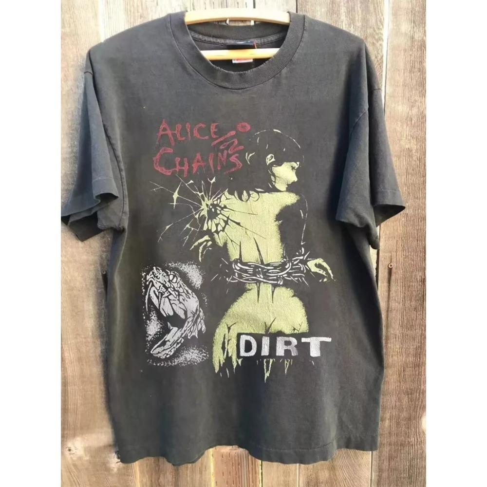 Alice In Chains DIRT Album Basic Black Short Sleeve 2-Sided Cotton T-Shirt Summer New Men's and Women's Retro Fashion T-Shirt