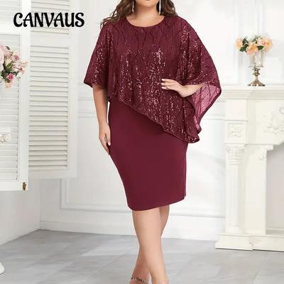 Neues Kleid mit Perlenspleißen und unregelmäßigem Gesäß für Damen in Übergröße