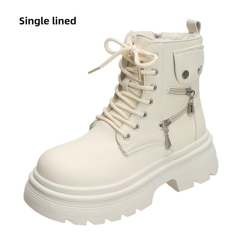 fashion Winter Chunky Platform Combat Boots Women Thick Bottom Plush Warm Ankle Boots Woman Fashion Metal Decor Motorcycle Booties 2024