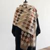 British Vintage Neutral College Style Plaid Rhombus Imitation Cashmere Scarf Tassel Premium Beige Student Large Shawl