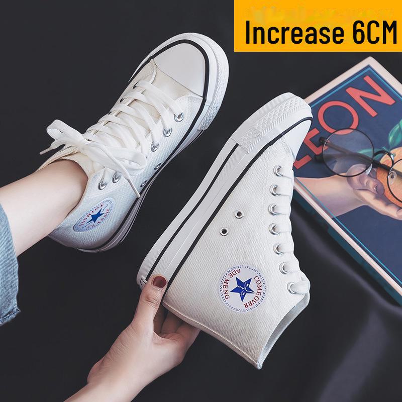 

Женские парусиновые туфли высотой 6 см - весна/осень 2024 г., высокие повседневные хлопковые туфли в корейском стиле 35 белый