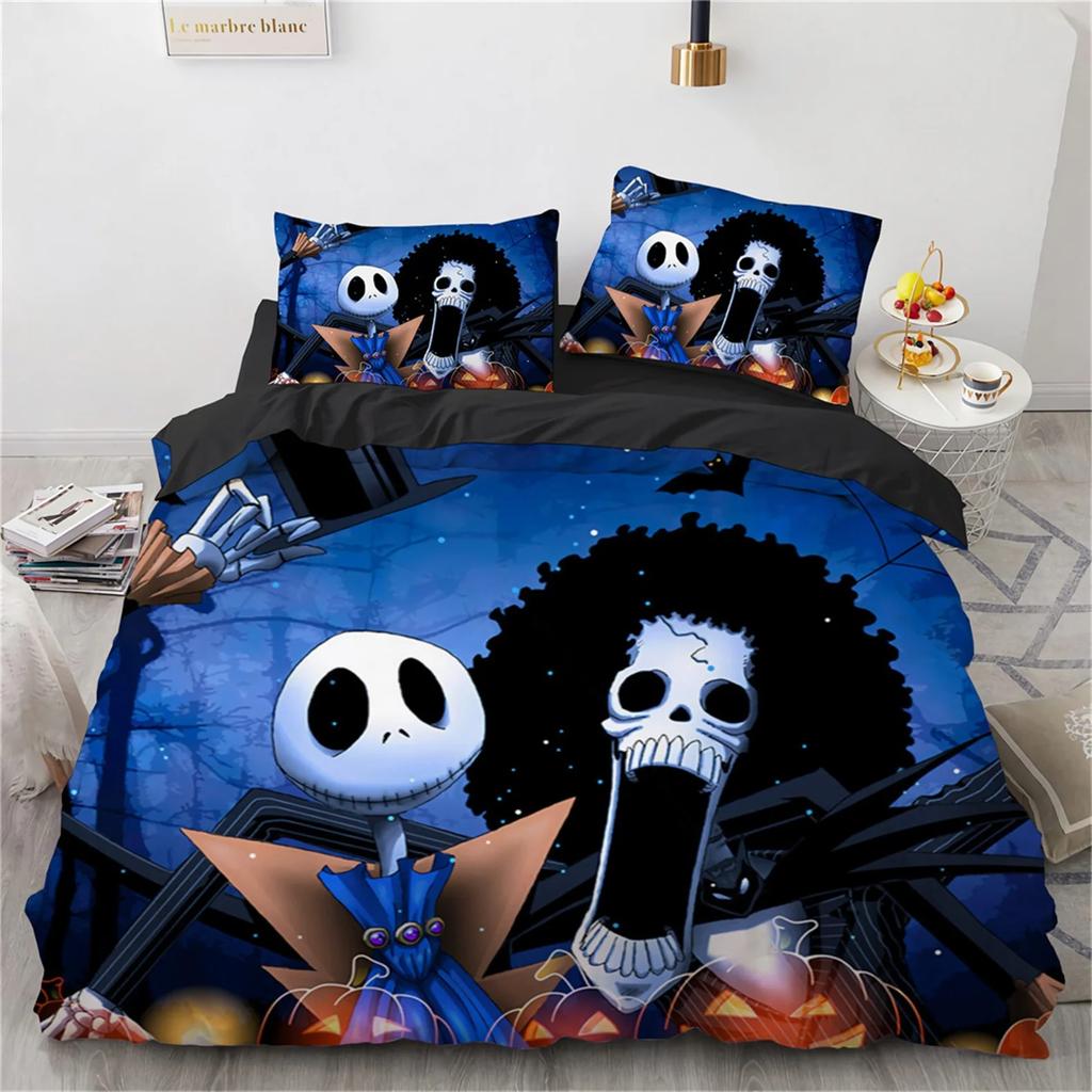 Halloween Totenkopf Bettbezug,Jack und Sally Bettdeckenbezug,Nightmare Before Christmas Bettwäscheset Kissenbezug,Halloween Deko