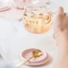 Tazza da caffè in vetro Sakura creativa da 400 ml, carina, trasparente, resistente al calore, tazza d'acqua con manico, coperchio, cucchiaino