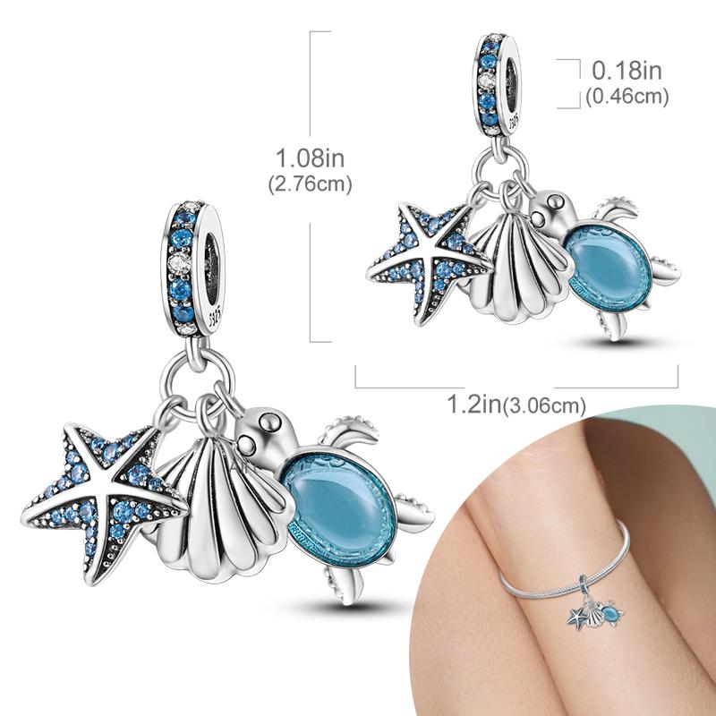 New Silver Plated Charms Beads Turtle Starfish Shell Sea Blue Summer Beads Fit Original Charms DIY Woman Jewelry Gift