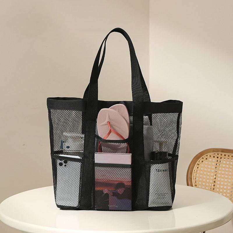 Portable Beach Bag Bathing Bag Foldable Mesh Beach Bag Fitness Swimming Bag Storage Bag Large Capacity Portable Bag