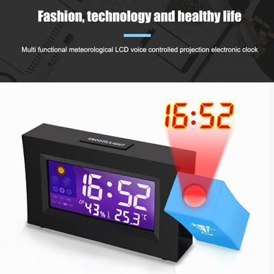 Projektionswecker Sprachaktivierung Tisch-LED-Uhr Elektronische Wettervorhersage Hintergrundbeleuchtung Innenanzeige Temperatur Zeit Datum