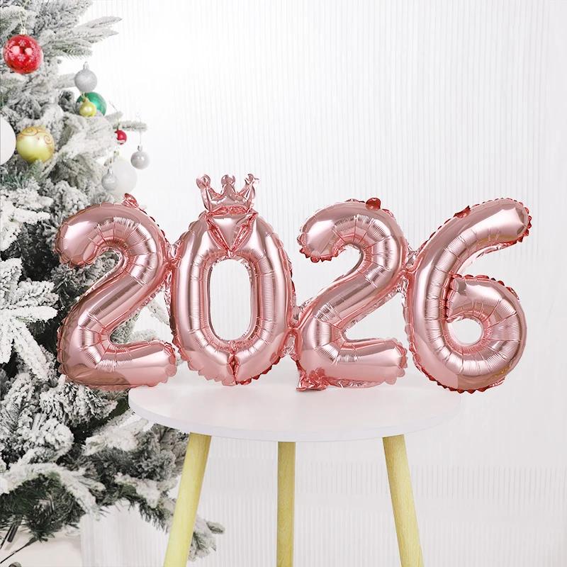 2026 Crown Number Foil Balloons for New Year Eve Party Decoration Supplies Navidad Christmas 2025 Photo Props Gifts